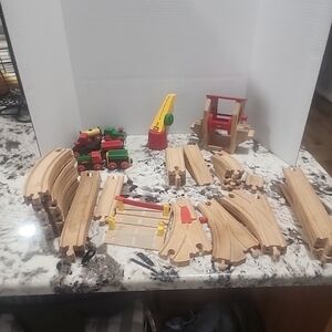VINTAGE Wooden Train  BRIO AND THOMAS THE TRAIN Set with Crane and Accessories